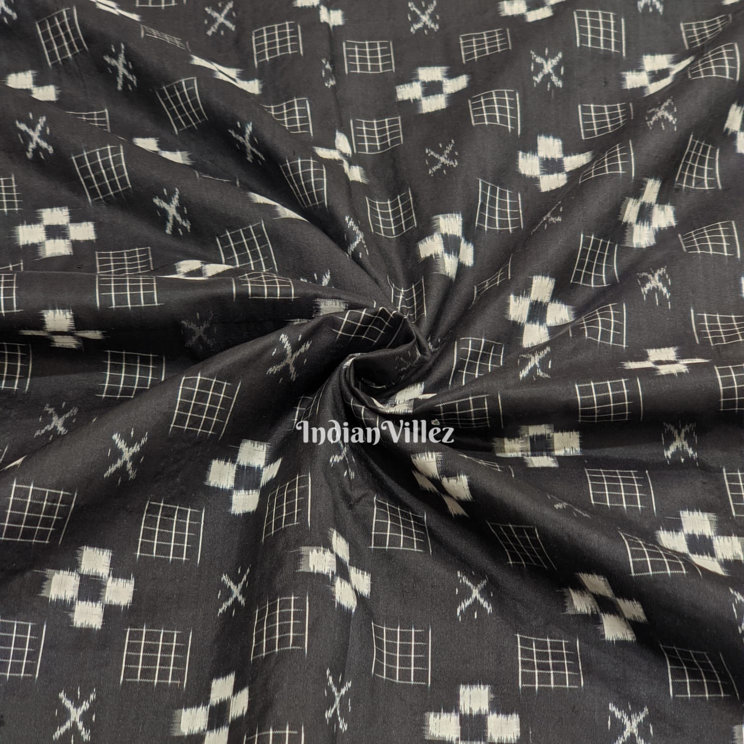 Black Pasapalli Motif Odisha Ikat Sambalpuri Silk Fabric
