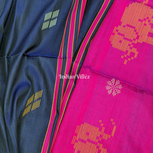 Purple Navy Blue Handloom Soft Silk Saree