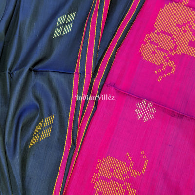 Purple Navy Blue Handloom Soft Silk Saree