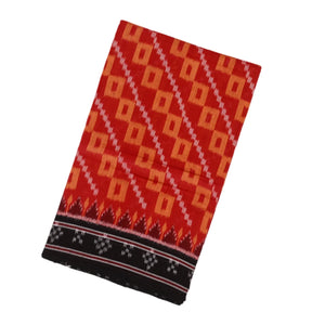 Red Handloom Orissa Cotton Saree With Tie & Dye Square Motifs