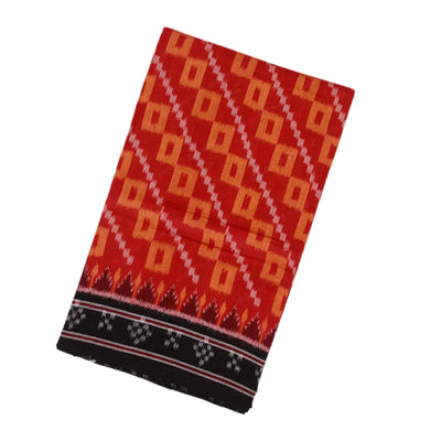 Red Handloom Orissa Cotton Saree With Tie & Dye Square Motifs