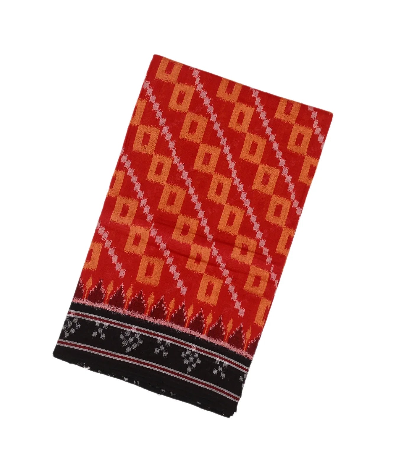 Red Handloom Orissa Cotton Saree With Tie & Dye Square Motifs