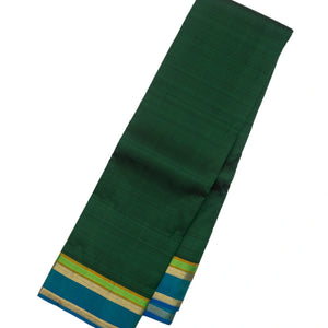Bottle Green Handloom Kanchipuram Silk Saree With Blue Border
