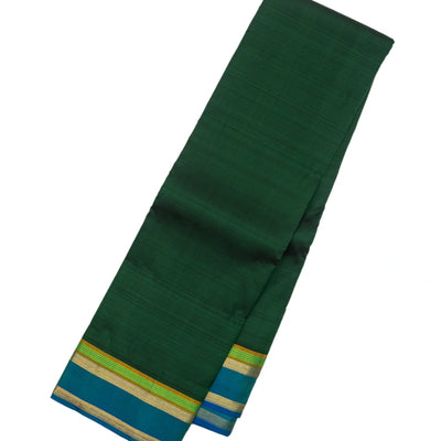 Bottle Green Handloom Kanchipuram Silk Saree With Blue Border