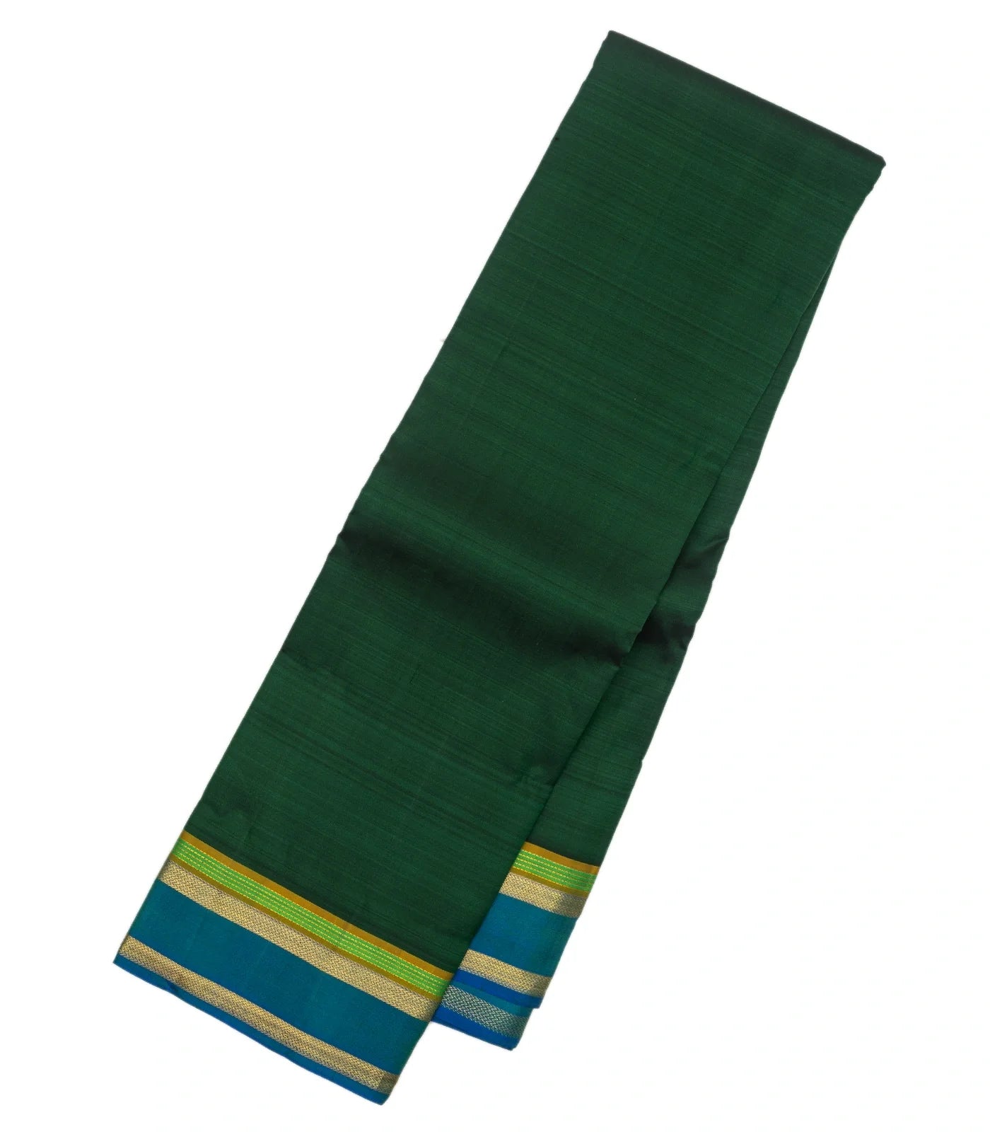 Bottle Green Handloom Kanchipuram Silk Saree With Blue Border