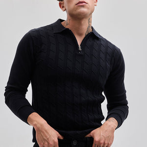 Black Zipper Knitted Polo T-Shirt