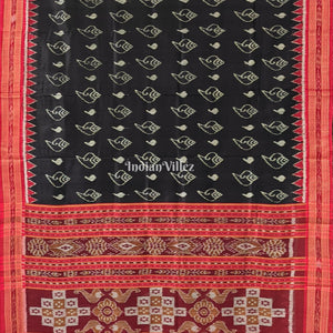 Black Red Shankha Design Khandua Silk Saree with Pasapali Anchal