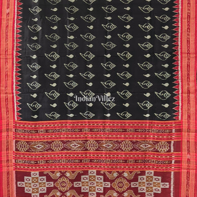 Black Red Shankha Design Khandua Silk Saree with Pasapali Anchal