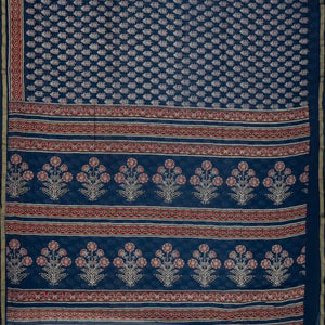 Navy Blue Woven Jaipur Cotton Saree And Printed Floral Motifs