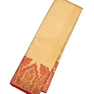 Gold Handloom Kanchipuram Tissue Silk Saree With Meena Floral Border