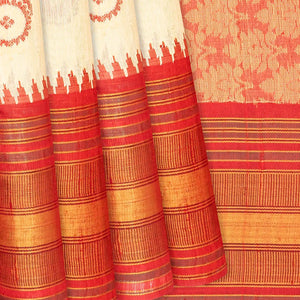 Cream Handwoven Tussar Silk Saree With Floral Motifs-Cream