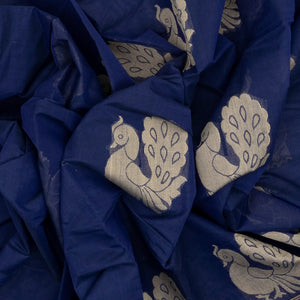 Dark Blue Handloom Rasipuram Cotton Saree With Annam Buttas