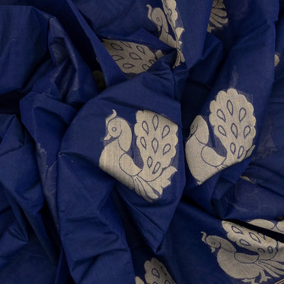 Dark Blue Handloom Rasipuram Cotton Saree With Annam Buttas