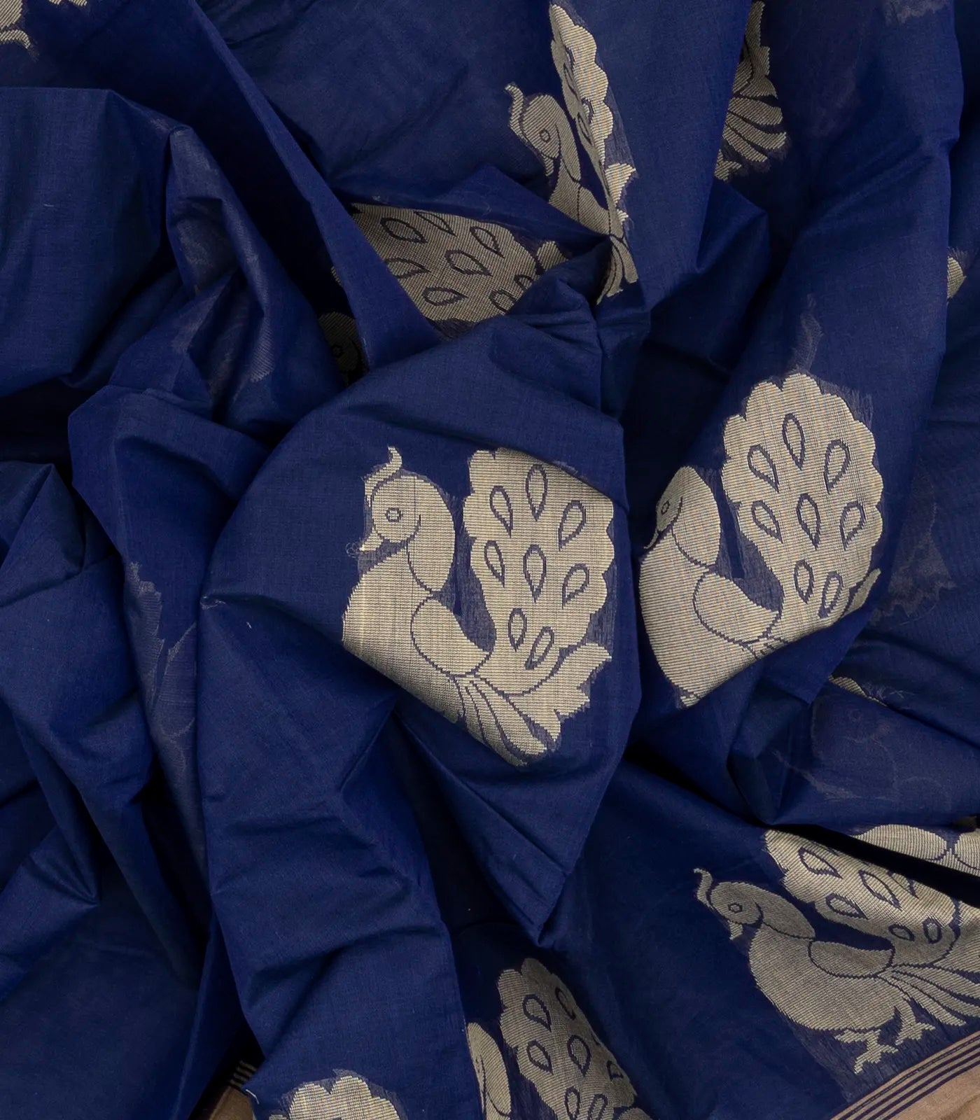 Dark Blue Handloom Rasipuram Cotton Saree With Annam Buttas