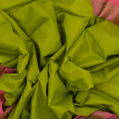 Light Green Handloom Bengal Cotton Saree With Pink Border
