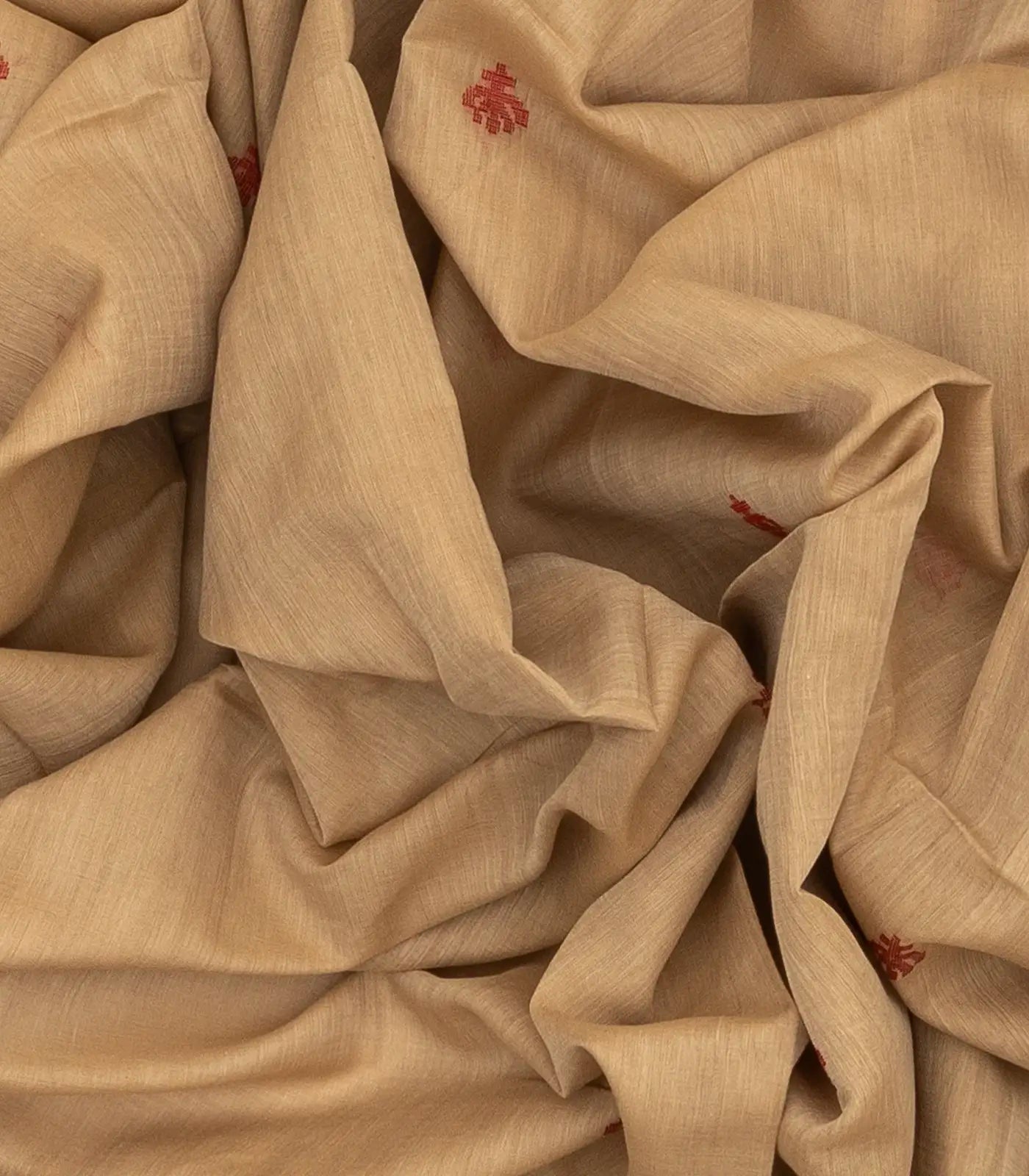 Beige Handloom Bengal Cotton Saree With Red Border