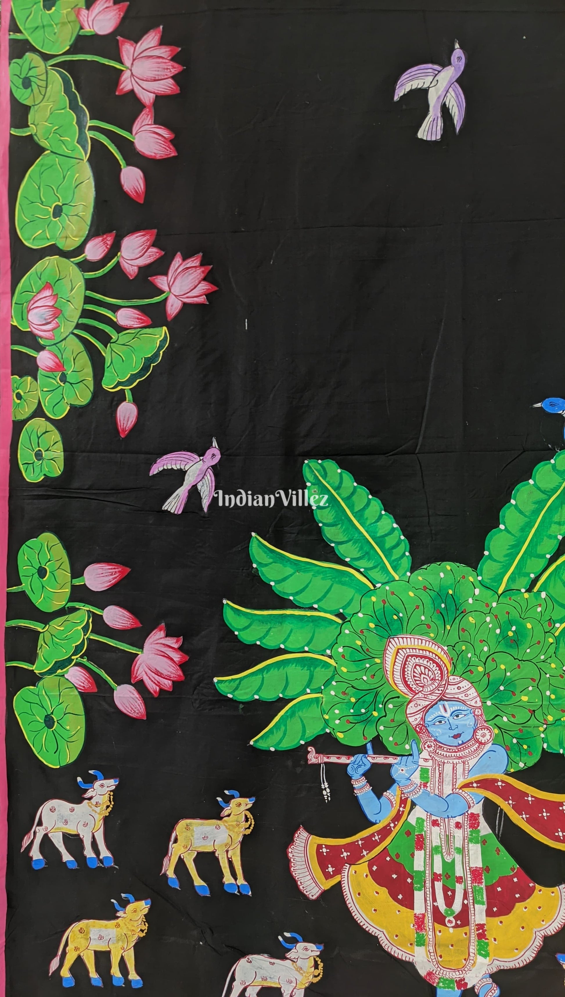 Black Pattachitra Pichwai Art Saree