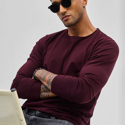 Maroon Stretch Full Sleeve T-Shirt