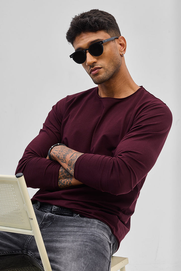 Maroon Stretch Full Sleeve T-Shirt