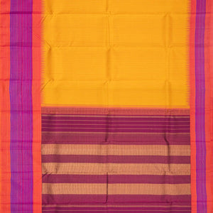 Mustard Handloom Kanchipuram Korvai Silk Saree With Dotted Stripes