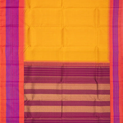 Mustard Handloom Kanchipuram Korvai Silk Saree With Dotted Stripes