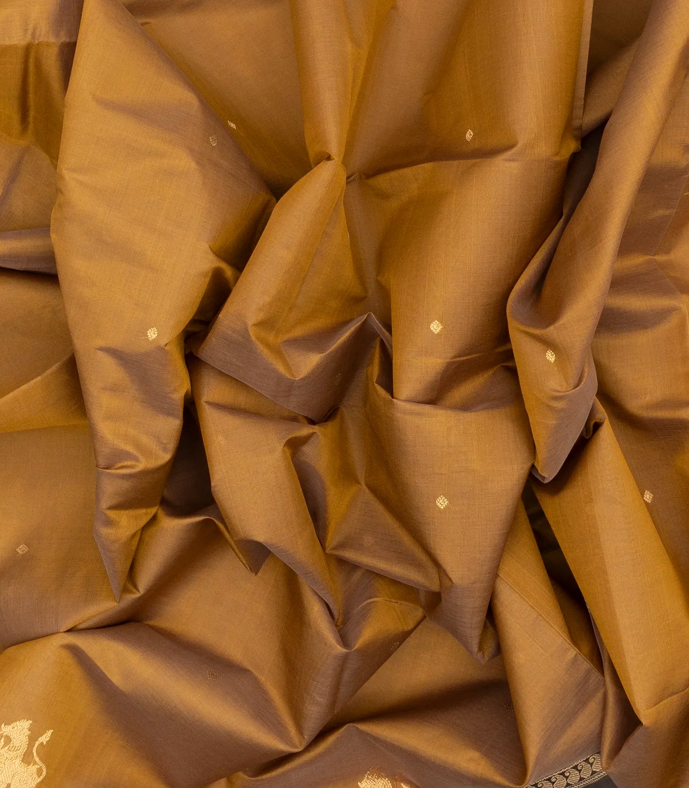 Beige Handloom Silk Cotton Saree With Yazhi Buttas