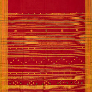 Red Handloom Bhujodi Cotton Saree With Bhujodi/kutch style buttis