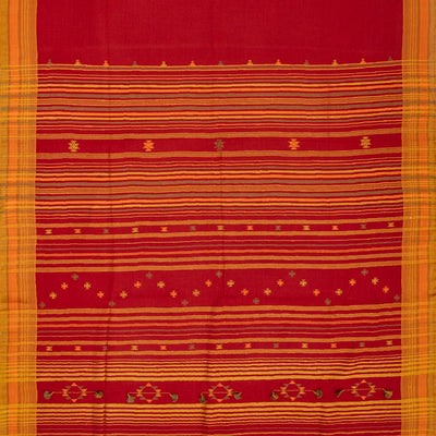 Red Handloom Bhujodi Cotton Saree With Bhujodi/kutch style buttis