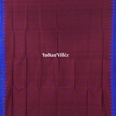 Dark Wine With Blue Kumbha Sambalpuri Ikat Tussar Silk Saree