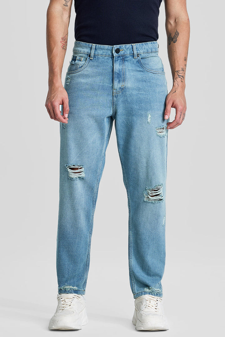 Light Blue Plain Baggy Fit Jeans