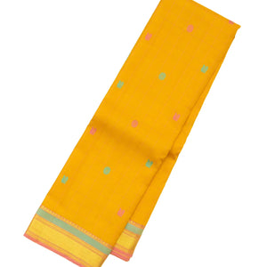 Mustard Handloom Kanchipuram Silk Saree With Checks & Buttas