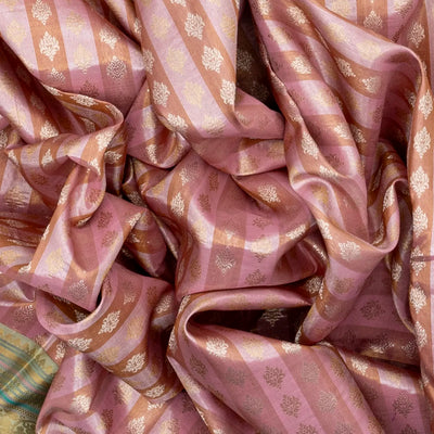 Dusty Pink Handloom Kanchipuram Korvai Tissue Silk Saree With Floral Motifs