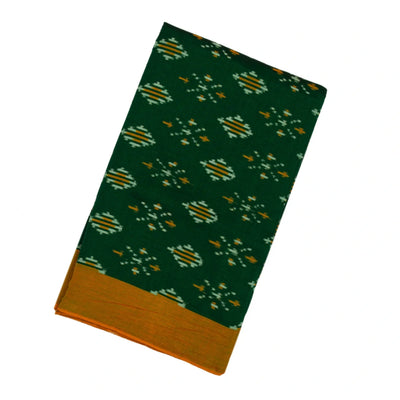 Bottle Green Handloom Orissa Cotton Saree With Tie & Dye Motifs