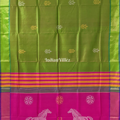 Parrot Green with Purple Handwoven Bishnupuri Silk Saree