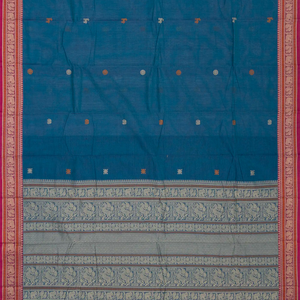 Blue Handloom Kanchi Cotton Saree With Annam & Diamond Buttas