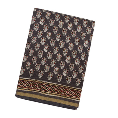 Grey Woven Jaipur Cotton Saree With Printed Floral Motifs