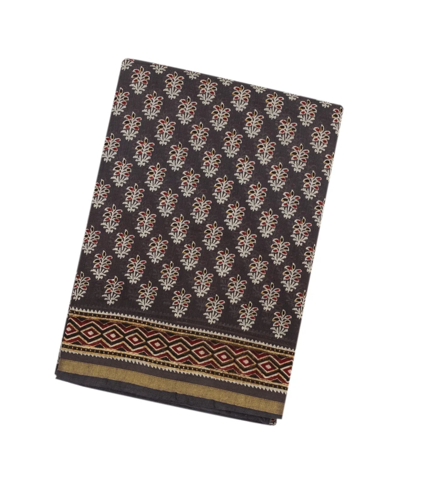 Grey Woven Jaipur Cotton Saree With Printed Floral Motifs