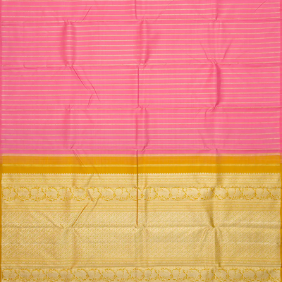 Bubblegum Pink Handloom Kanchipuram Silk Saree With Meena Stripes