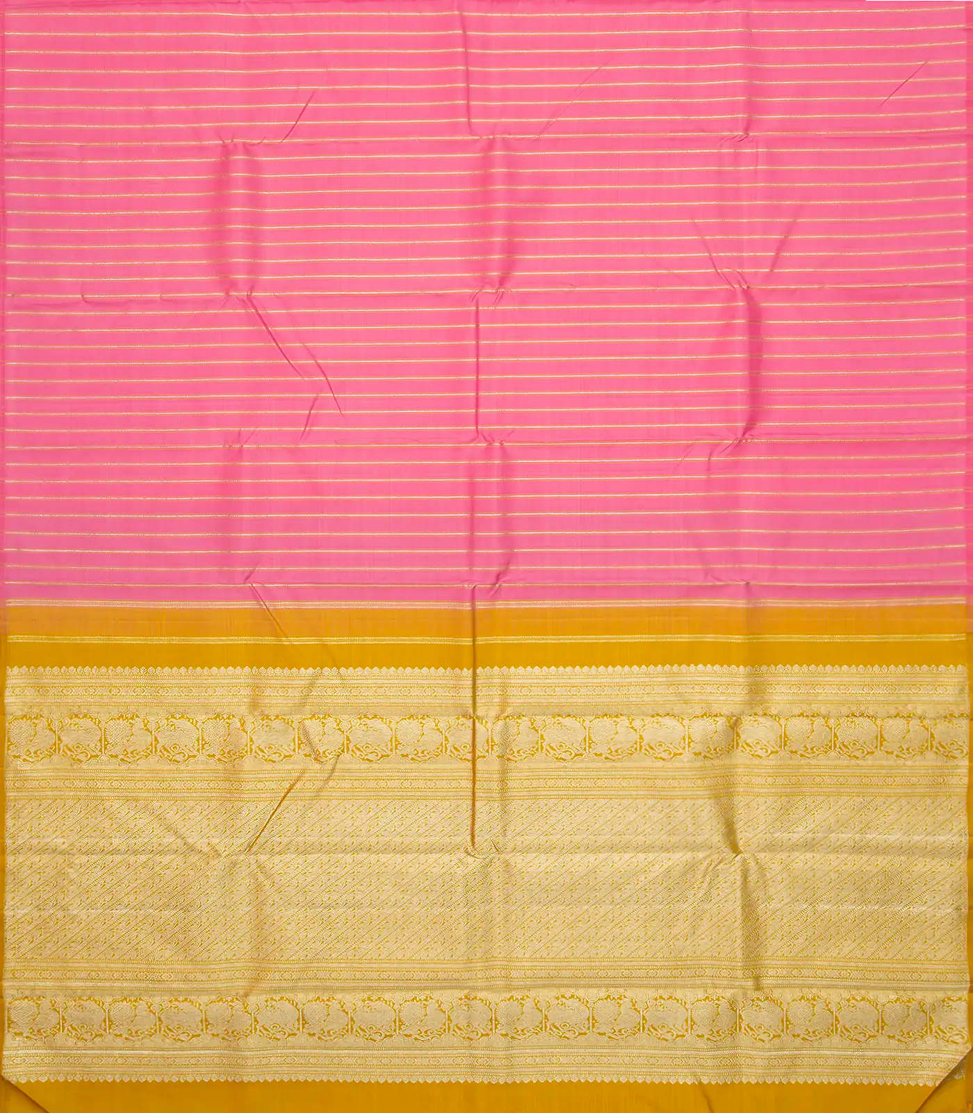 Bubblegum Pink Handloom Kanchipuram Silk Saree With Meena Stripes