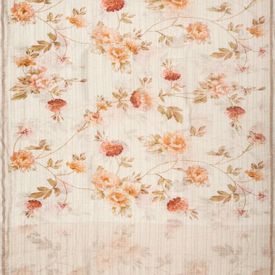 Cream Woven Linen Saree With Printed Floral Motifs