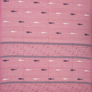 Dusty Pink Handloom Bengal Cotton Saree With Fish Motifs