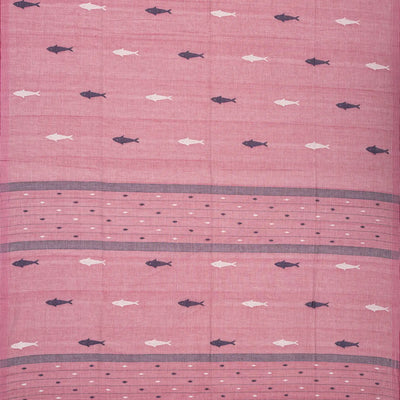 Dusty Pink Handloom Bengal Cotton Saree With Fish Motifs