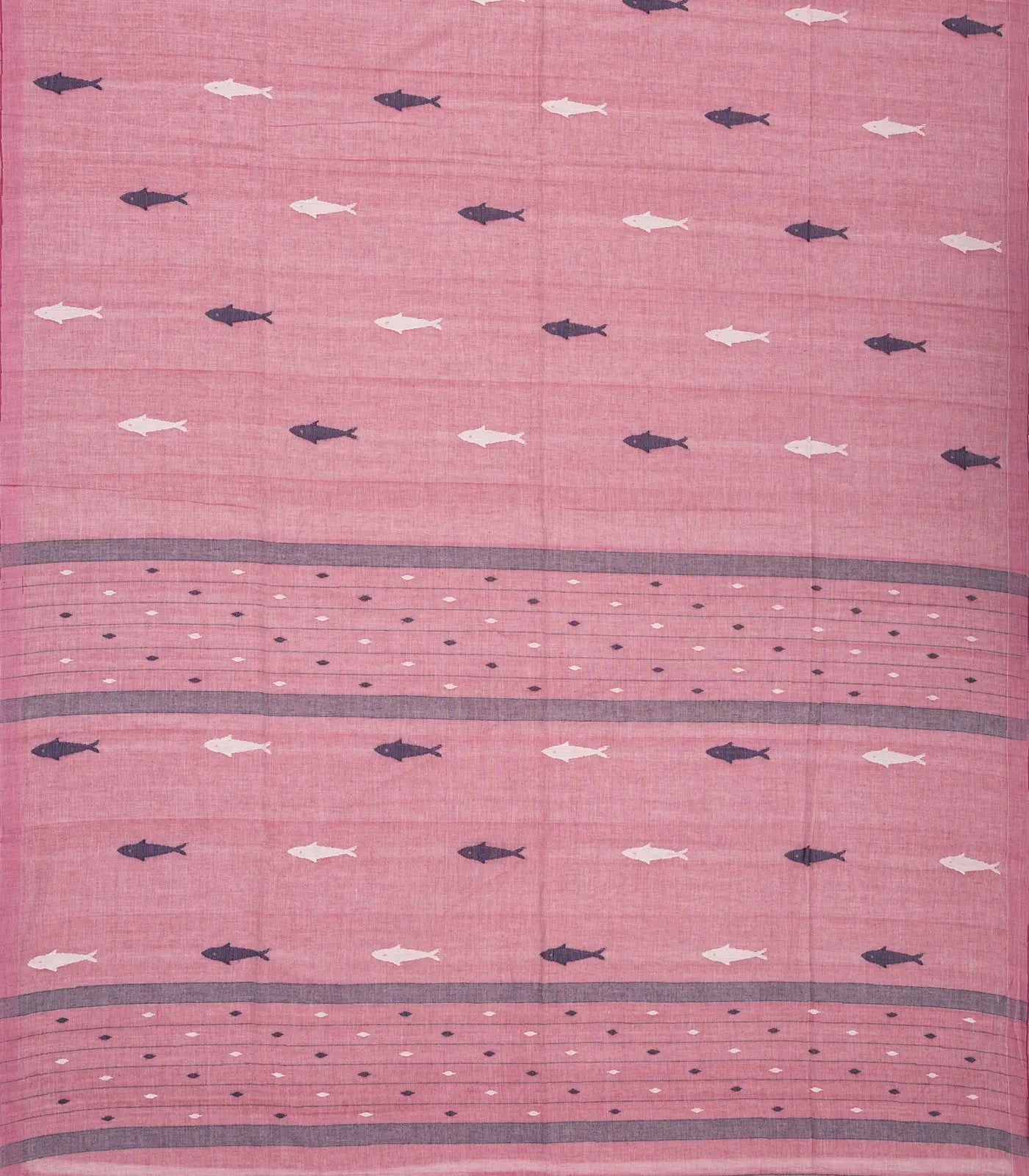 Dusty Pink Handloom Bengal Cotton Saree With Fish Motifs
