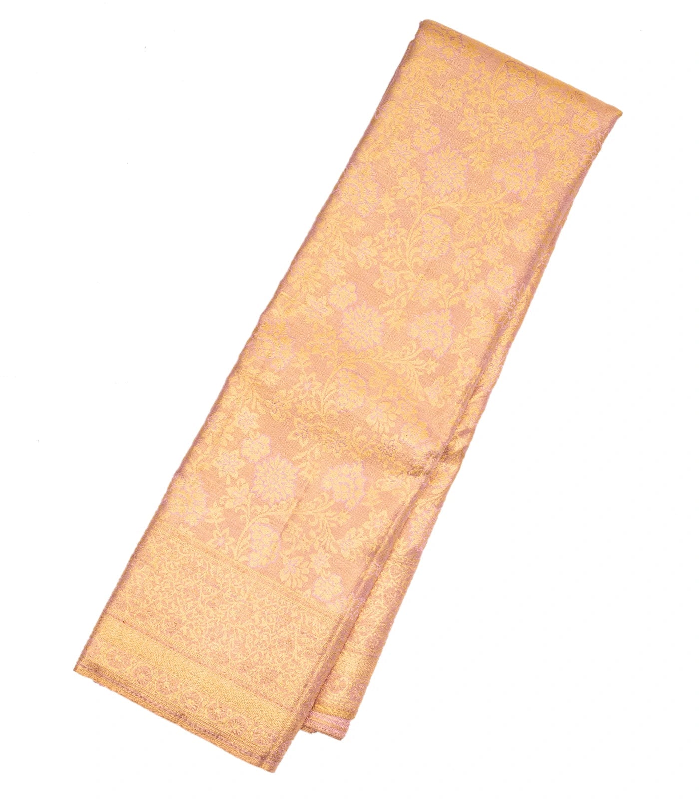 Baby Pink Handloom Kanchipuram Tissue Silk Saree With Floral Motifs