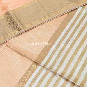 Light Peach Pure Silk Cotton Maheshwari Saree with Zari Border