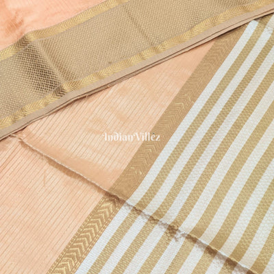 Light Peach Pure Silk Cotton Maheshwari Saree with Zari Border