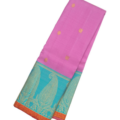 Bubblegum Pink Handloom Kanchipuram Silk Saree With Annam Buttas
