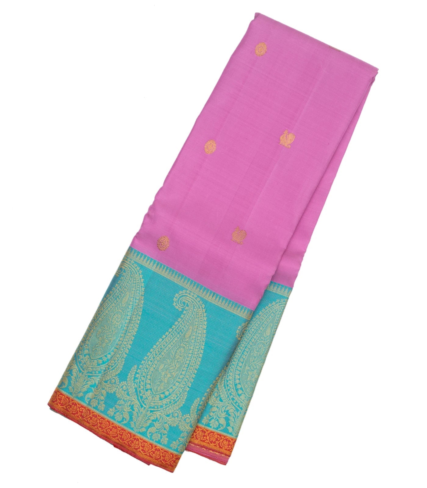 Bubblegum Pink Handloom Kanchipuram Silk Saree With Annam Buttas