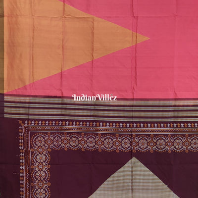 Peach Pyramid Odisha Ikat Sambalpuri Silk Saree