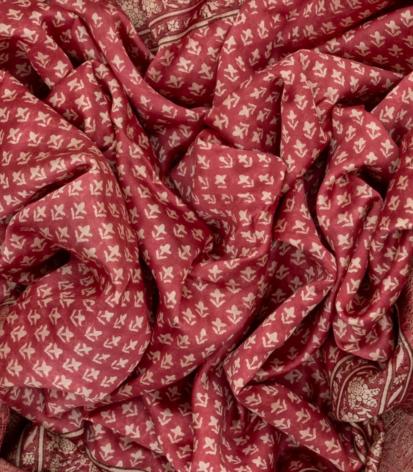 Dusty Pink Handloom Chanderi Cotton Saree Printed With Floral Motifs